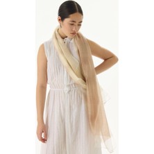 Fenza Scarf Silvia Yaldızlı Çizgi Desen Bej Yün Ipek Şal