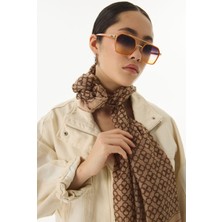 Fenza Scarf Aida Geometrik Desen Saks Mavi Pamuklu Şal