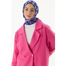 Fenza Scarf Misty Çizgi Desen Saks Mavi Pamuklu Şal