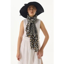 Fenza Scarf Gale Leopar Zebra Desen Bej Pamuklu Şal