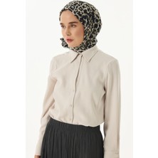 Fenza Scarf Gale Leopar Zebra Desen Bej Pamuklu Şal