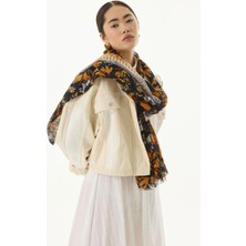 Fenza Scarf Grace Çiçek Desen Kahverengi Pamuklu Şal