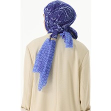 Fenza Scarf Mila Etnik Kutu Desen Mavi Pamuklu Şal