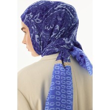 Fenza Scarf Mila Etnik Kutu Desen Mavi Pamuklu Şal