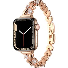 Mobicas Apple Watch 10 (46MM) Uyumlu Taşlı Metal KORDON-103 Rose Gold