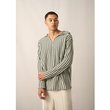 R-5842 Kapüşonlu Kanguru Cep Çizgili Örme Sweatshirt