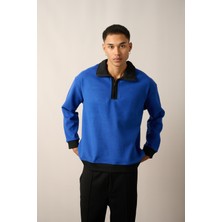 R-5844 Yarım Fermuar Garni Detaylı Kaşe Sweat