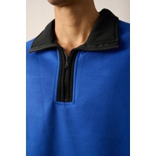 R-5844 Yarım Fermuar Garni Detaylı Kaşe Sweat