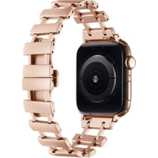 Mobicas Apple Watch 10 (46MM) Uyumlu Ray Tasarım Metal Kordon-96 Rose Gold