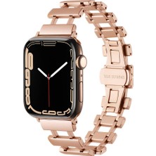 Mobicas Apple Watch 10 (46MM) Uyumlu Ray Tasarım Metal Kordon-96 Rose Gold