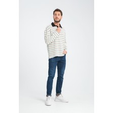 R-5839 Polo Yaka Uzun Kol Çizgili Örme Sweat