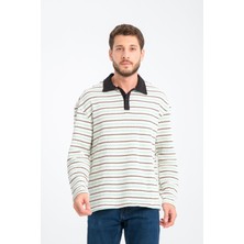 R-5839 Polo Yaka Uzun Kol Çizgili Örme Sweat