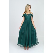 Kız Çocuk Sim ve Payet Detaylı Uzun Zümrüt Yeşil Abiye ELBISE-ABY-2013