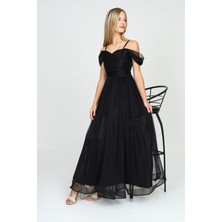 Kız Çocuk Sim ve Payet Detaylı Uzun Siyah Abiye ELBISE-ABY-2013