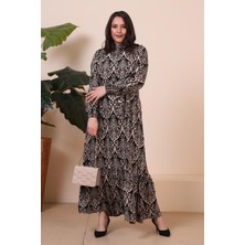 Kadin Hakim Yaka Buyuk Beden Elbise Tesettur Viskon Kumas Pileli ve Piliseli Elbise