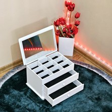 Tekir Store Aynalı Iki Çekmeceli Dekoratif Takı Saat Kutusu Çok Amaçlı Organizer Ahşap Beyaz Lake Mdf