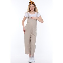 Luvmabelly MYRA6101 Bej Renkli Hamile Salopet Pamuklu Kumaş ile Günlük Şıklık Sağlar