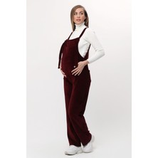 Luvmabelly MYRA6113 Bordo Kadife Hamile Salopet Yumuşak Kumaş Normal Kesim S Beden