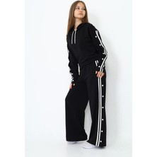 Kız Çocuk %100 Pamuk Kapüşonlu Uzun Kol Oversize Alt&üst Siyah Eşofman TAKIMI-AÜT-2024