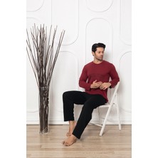 Sude Homewear Erkek Bordo Renk Iki Iplik Uzun Kol Pijama Takımı