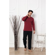 Sude Homewear Erkek Bordo Renk Iki Iplik Uzun Kol Pijama Takımı