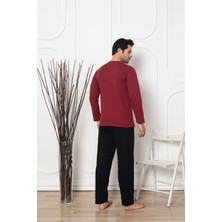 Sude Homewear Erkek Bordo Renk Iki Iplik Uzun Kol Pijama Takımı