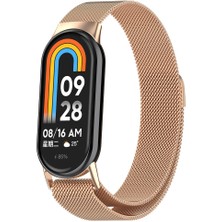 Mobicas Xiaomi Smart 8 Uyumlu Hasır Metal Kordon-01 Rose Gold