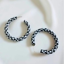 Petek Aksesuar Zebra Kumaş Tasarım Halka  Küpe 5 Cm.