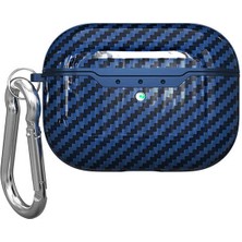 Gpack Apple Airpods Pro Uyumlu Kılıf Karbon Fiber Görünümlü Silikon Airbag 05 Lacivert
