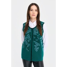 Desen Triko Kadın Sıfır Yaka Pıtırcık Çiçekli Yün Yelek K.ö.başı