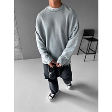 Erkek Oversize Uzun Kollu Yuvarlak Yakalı Sweatshirt Gri