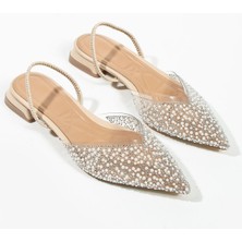Duxal Shoes Bella Inci Detay Arkası Açık Topuklu Ayakkabı-Babet