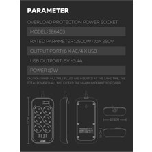 Ldnio SE6403 6 Priz+ 4 USB Akım Korumalı Priz