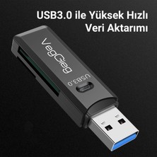 Veggieg USB 3.0 Sd ve Micro Sd Hafıza Kart Okuyucu Siyah