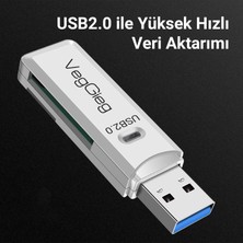 Veggieg USB 2.0 Sd ve Micro Sd Hafıza Kart Okuyucu Beyaz