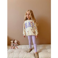 Pamila Butik Kız Çocuk G*p Model Krem Renkli Çiçek Desenli  Alt Üst Takım 2 Iplik Trend