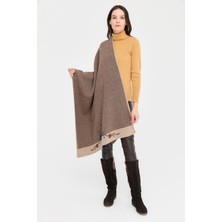 Kadın Üç Çiçekli Nakış Işlemeli Yün Şal K.bej