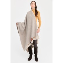 Kadın Kenarları Nakış Işlemeli Büyük Yün Şal V.bej