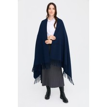 Kadın Ortası Çiçek Işlemeli Şal Lacivert