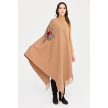 Kadın Ortası Çiçek Işlemeli Şal Biscuit