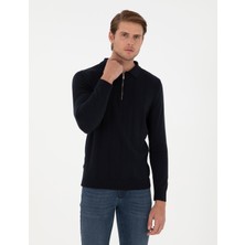 Pierre Cardin Erkek Lacivert Slim Fit Fermuarlı Polo Yaka Triko Kazak 50300505-VR033