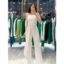 Miss Swans Victoria Toka Detaylı Tulum Beyaz