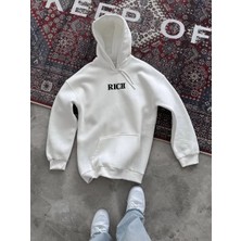 G-else Uzun Kol Kapşonlu Göğüs Baskılı Sweatshirt - Beyaz