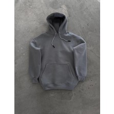 G-else Kapşonlu Üç Iplik Penye Basic Sweatshirt - Boyalı Gri