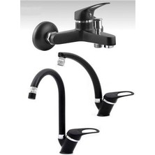 Mix Siyah 3'lü Banyo- Mutfak(Eviye) ve Lavabo Batarya Seti