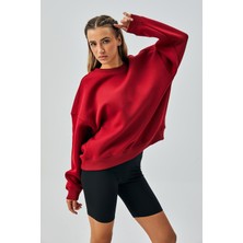 Minaaise Kadın Bordo 3 Iplik Penye Şardonlu Oversize Sweatshirt 28050
