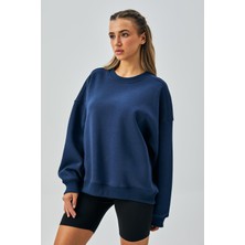 Minaaise Kadın Indigo 3 Iplik Penye Şardonlu Oversize Sweatshirt 28050