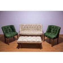 Tunalı Home Krem Yeşil Çay Seti Berjer Koltuk Takımı