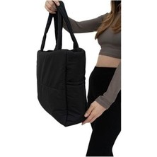 Kabartmalı Puf Kumaş Shopper Çanta Napoli Siyah