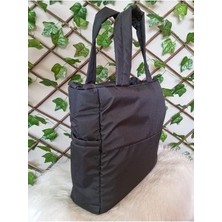 Medila Puf Kumaş Siyah Shopper El ve Omuz Çanta Napoli